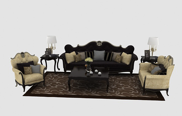 欧式沙发茶几组合3D模型下载