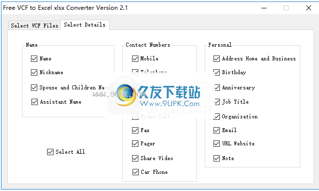 Free VCF to Excel xlsx Converter