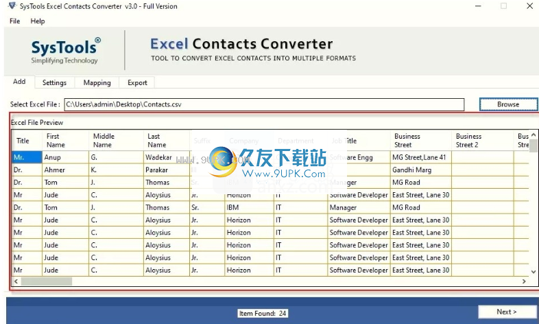 SysTools Excel Contacts Converter