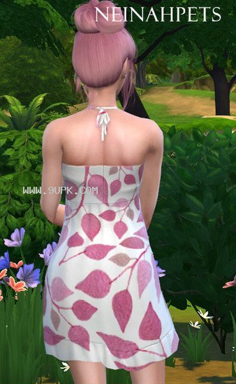 模拟人生4粉红树叶吊带连衣裙MOD截图（1）