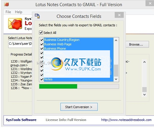 SysTools Lotus Notes Contacts to Gmail