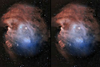 疏散星团ngc 2175是星云ngc 2174里的一个恒星簇,位于距离地球大约