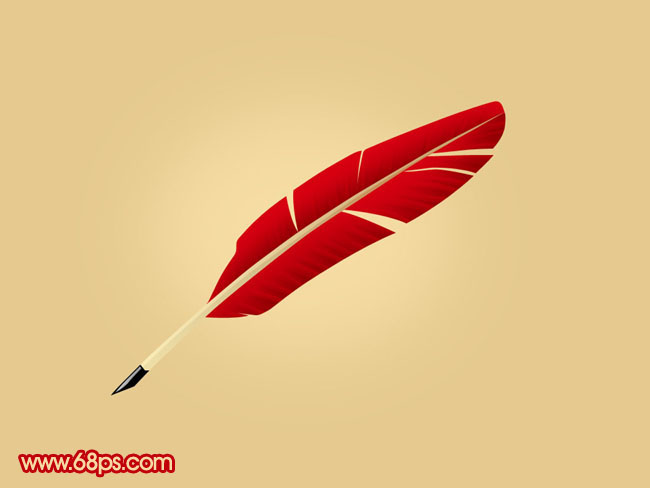 学习制作漂亮红色羽毛笔的PS教程 Photoshop制作简单的红色羽毛笔的方法是什么？