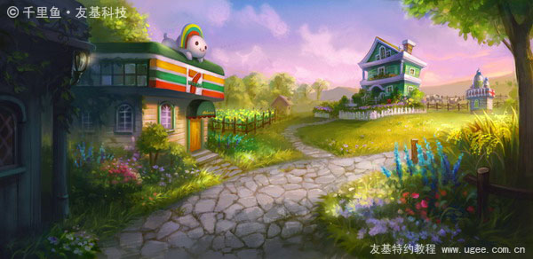 PS鼠绘教程 怎么用PS鼠绘梦幻的绿色卡通小村庄？