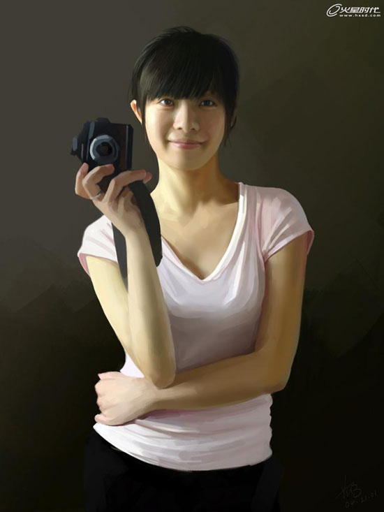 怎样学习PS鼠绘 如何用Photoshop鼠绘室内手拿相机的美女？