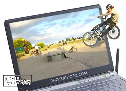 Photoshop制作跳出屏幕的单车手
