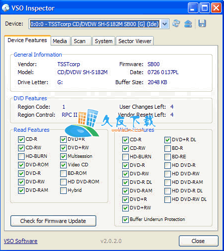 【DVD光驱刻录机检测工具】VSO Inspector下载V2.1.0.6英文版