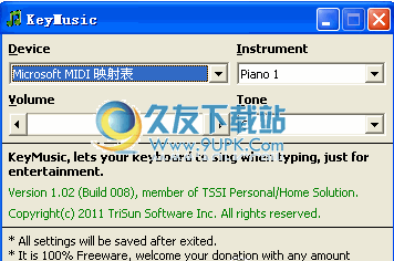 keymusic 1.0.0.2英文版_用键盘弹奏制作音乐软件