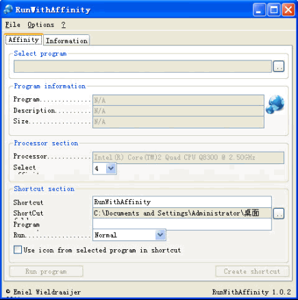 RunWithAffinity 1.0.2 英文绿色版[CPU单双核运行程序设置工具]截图（1）