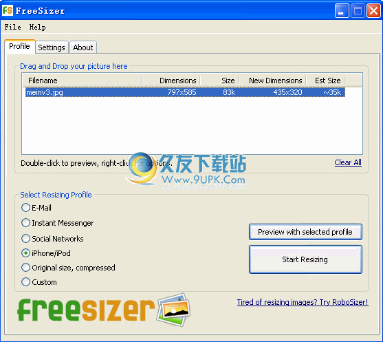 FreeSizer下载1.0英文免安装版_傻瓜型图片尺寸压缩软件截图（1）