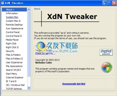 XdN Tweaker 0.9.3英文版[系统设置工具]截图（1）
