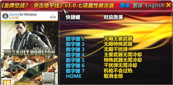 皇牌空战7：突击地平线七项属性修改器 1.0中文免安装版
