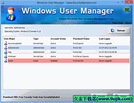 Windows User Manager 1.5免安装版[系统用户账户管理工具]