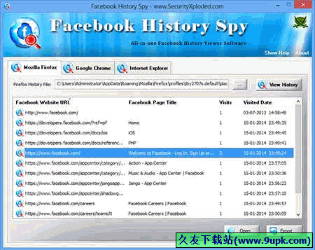Facebook History Spy 1.0免安装版[Facebook历史记录恢复工具]截图（1）