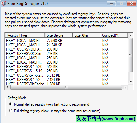 Free RegDefrager 1.0免安装版[注册表碎片整理器]截图（1）