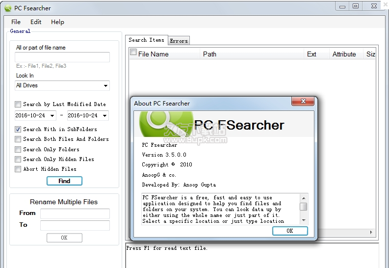 PC Fsearcher 3.4.0.0绿色英文版截图（1）